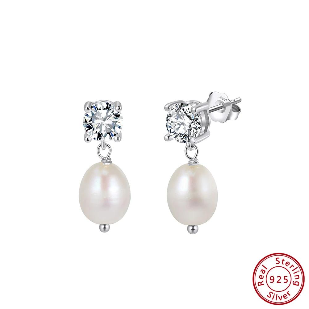 ORSA JEWELS Genuine 925 Sterling Silver Shiny CZ Earrings with Irregular Baroque Pearls for Women Birthday Gifts Jewelry GPE131