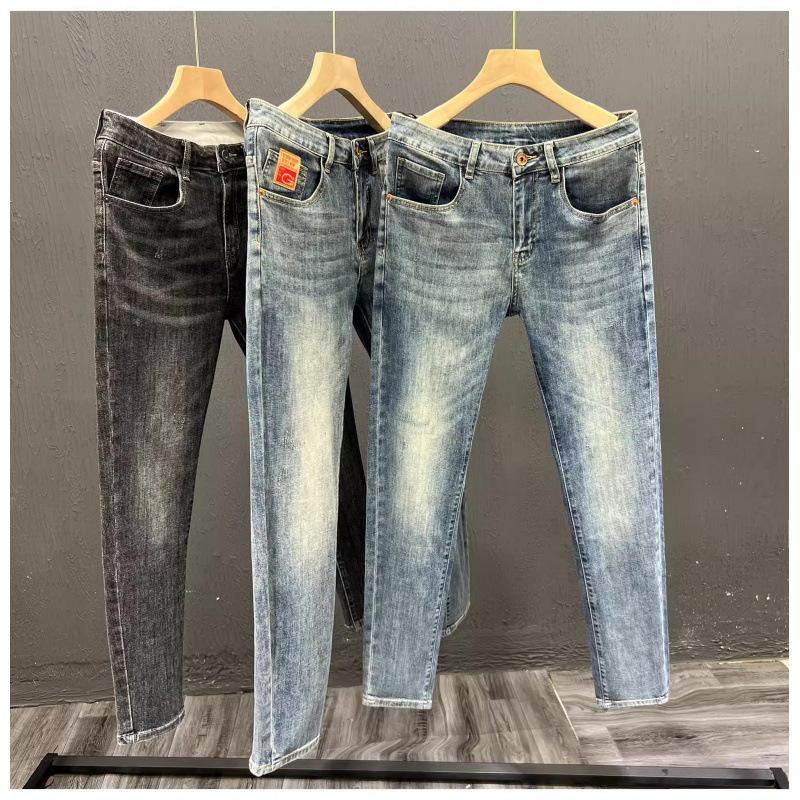 High-end light luxury autumn new jeans men's trendy brand ruffian handsome personality slim-fitting pants men's versatile trousers