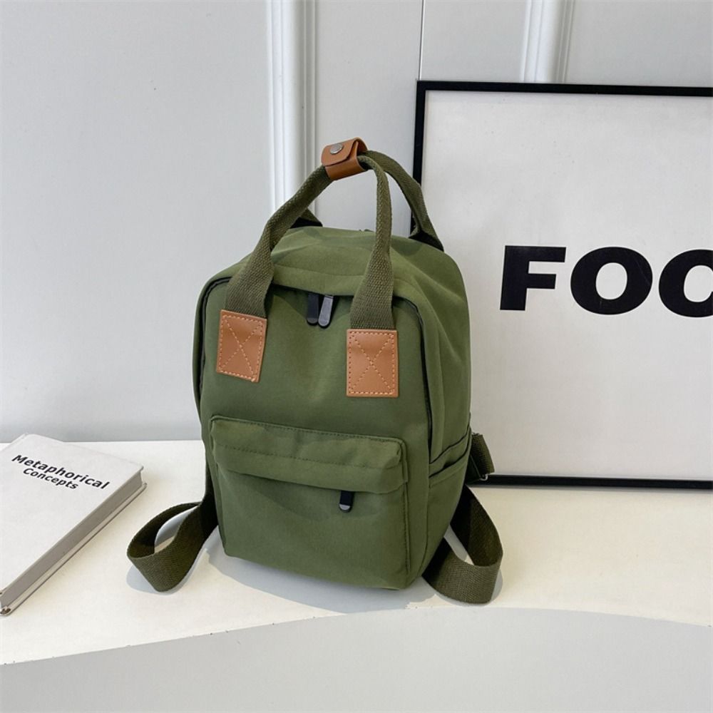 Canvas Children's Backpack Simple School Bag Trendy Square School Bag  Student