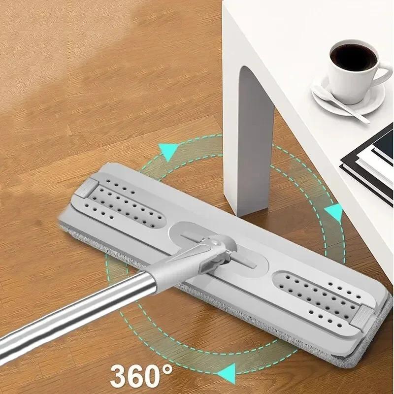 1SET Mop pentru podea cu găleată Mop îngroșat, umed și uscat, leneș plat, pânză din microfibră, stoarce, mopuri de bucătărie, baie, curățarea podelei