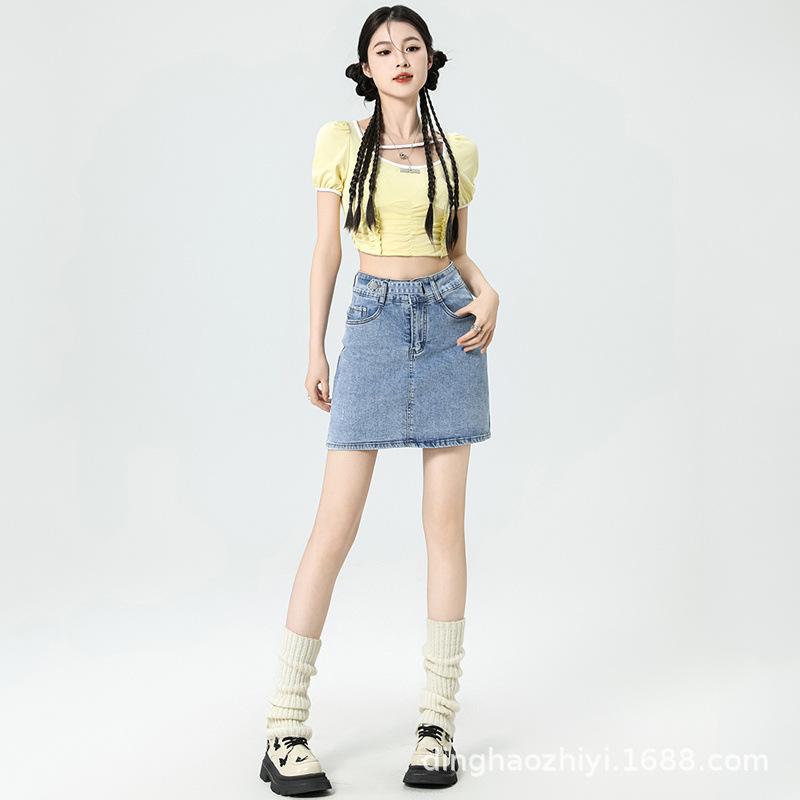 

Denim Skirt for Women In Summer New High-waisted Slim Hot Girl Anti-exposure Small A-line Hip Short Skirt XXL