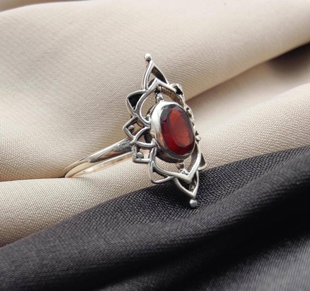 Red Garnet Ring: 925 Sterling Silver Boho Engagement Jewelry