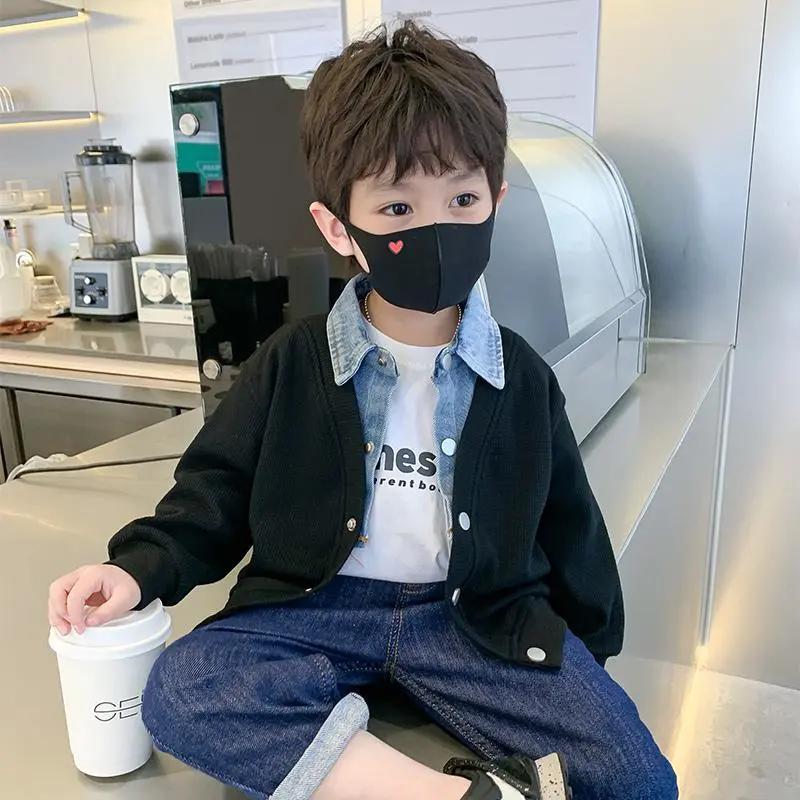 

Осенняя куртка для мальчиков с длинным рукавом и пуговицами на лацканах 110 чёрный