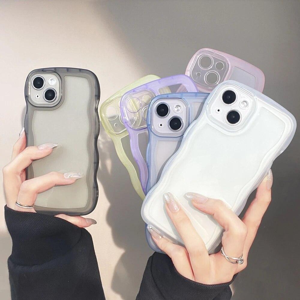 Urocze Falowane Kręcone Przezroczyste Etui na Telefon Dla iPhone 11 Etui iPhone 15 Pro 14 13 12 Pro Max XS Max X XR 7 8 Plus SE Miękka Odporna na Wstrząsy Pokrowiec
