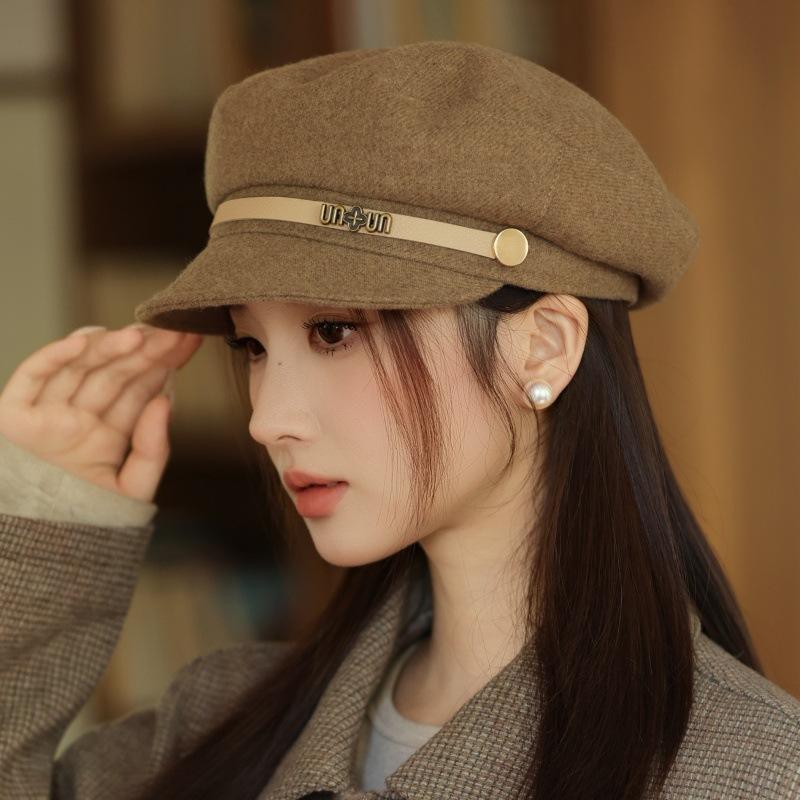 Autumn and Winter New Hat Women's Woolen Navy Hat Retro Simple Fashion Cap Perfect for Cold Weather, Winter Headwear