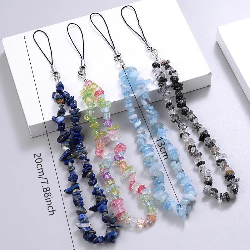 Creative Gravel Stone Mobile Phone Chain Women Girls Natural Bead Anti-Lost Fashion Jewelry Cellphone Strap Lanyard Hanging