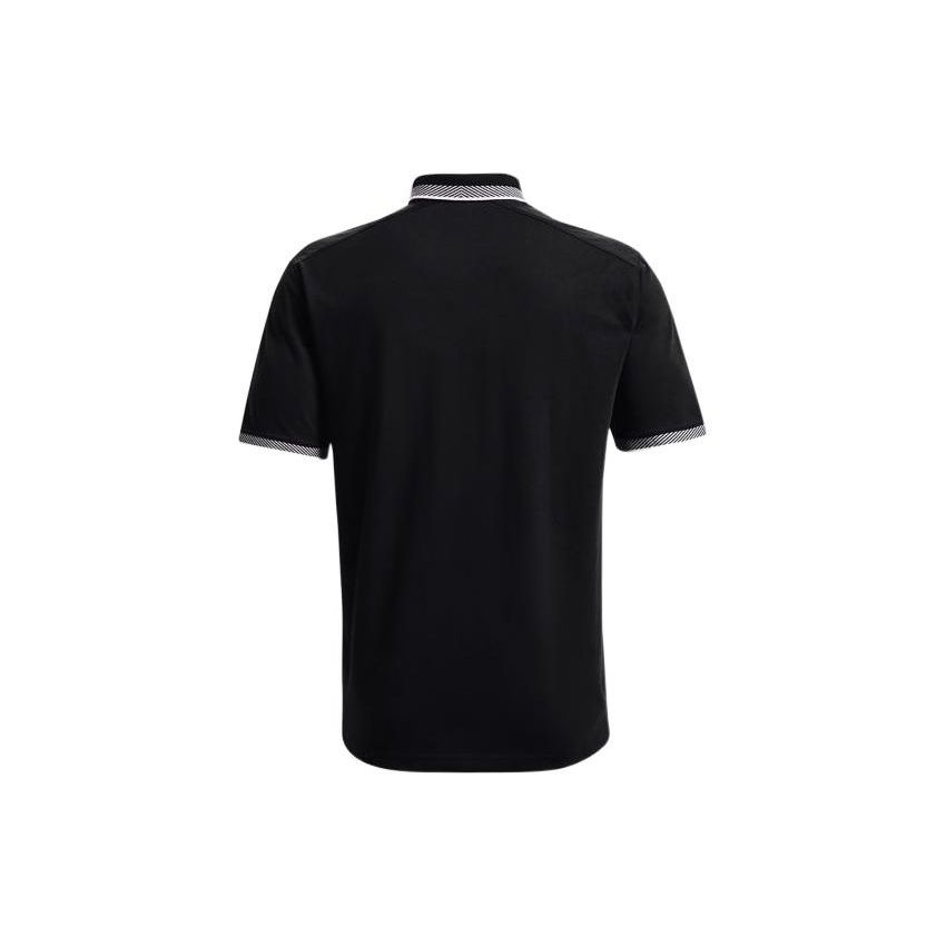 Under Armour Striped Cuff Solid Short Sleeve Polo Shirt Men Tops Black 1370099-001