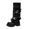 Fashion Retro Round Toe Pants Boots Fashion Walking Shoes Women Flats Knee High Chelsea Boots New Trend Motorcycle Boots Mujer Zapatos