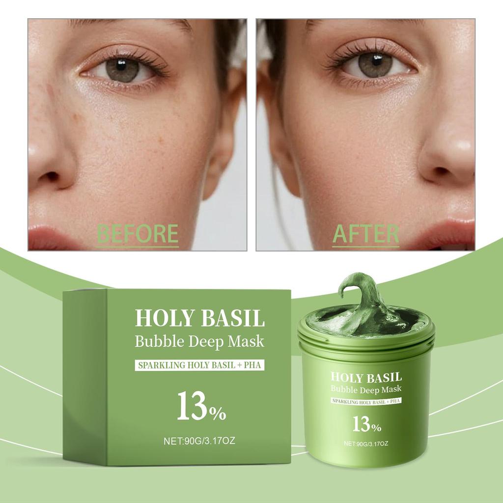 Basil Bubble Cleansing Mask Reduce Blackheads Purify Skin Oil Control Gentle Exfoliate Remove Pores Dirt Moisturizes Mud Mask