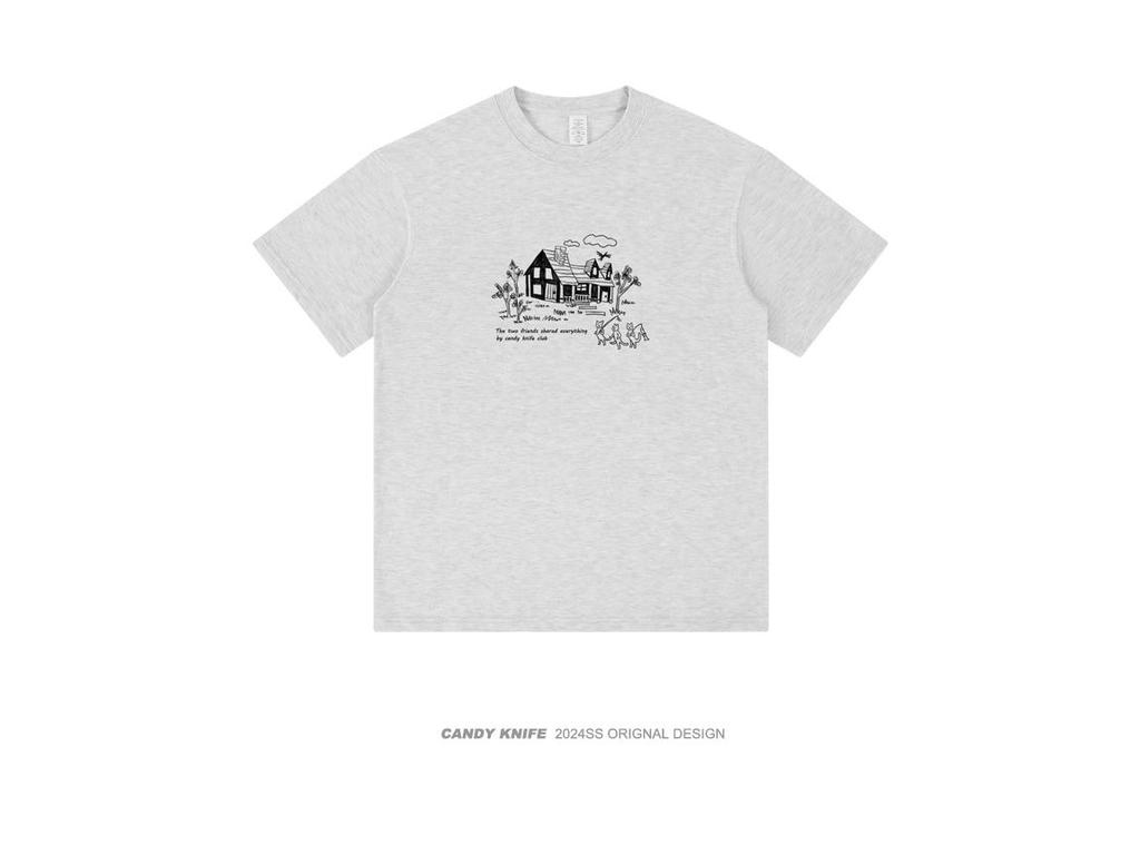 Unisex Hong Kong Style Harajuku Cotton T-Shirt, Loose Fit, Short Sleeves, Trendy Design for Couples
