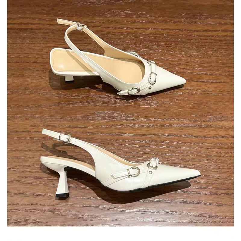 

Women s Spring and Summer New Niche Design Sense Metal Tight Stiletto Kitten Heel Single Shoes Baotou Sandals 34 бежевый