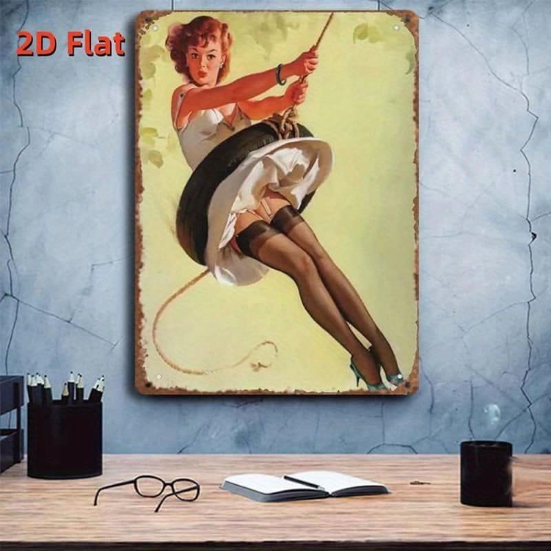Pin-Up Girls Tin Sign, Retro Metal Wall Art