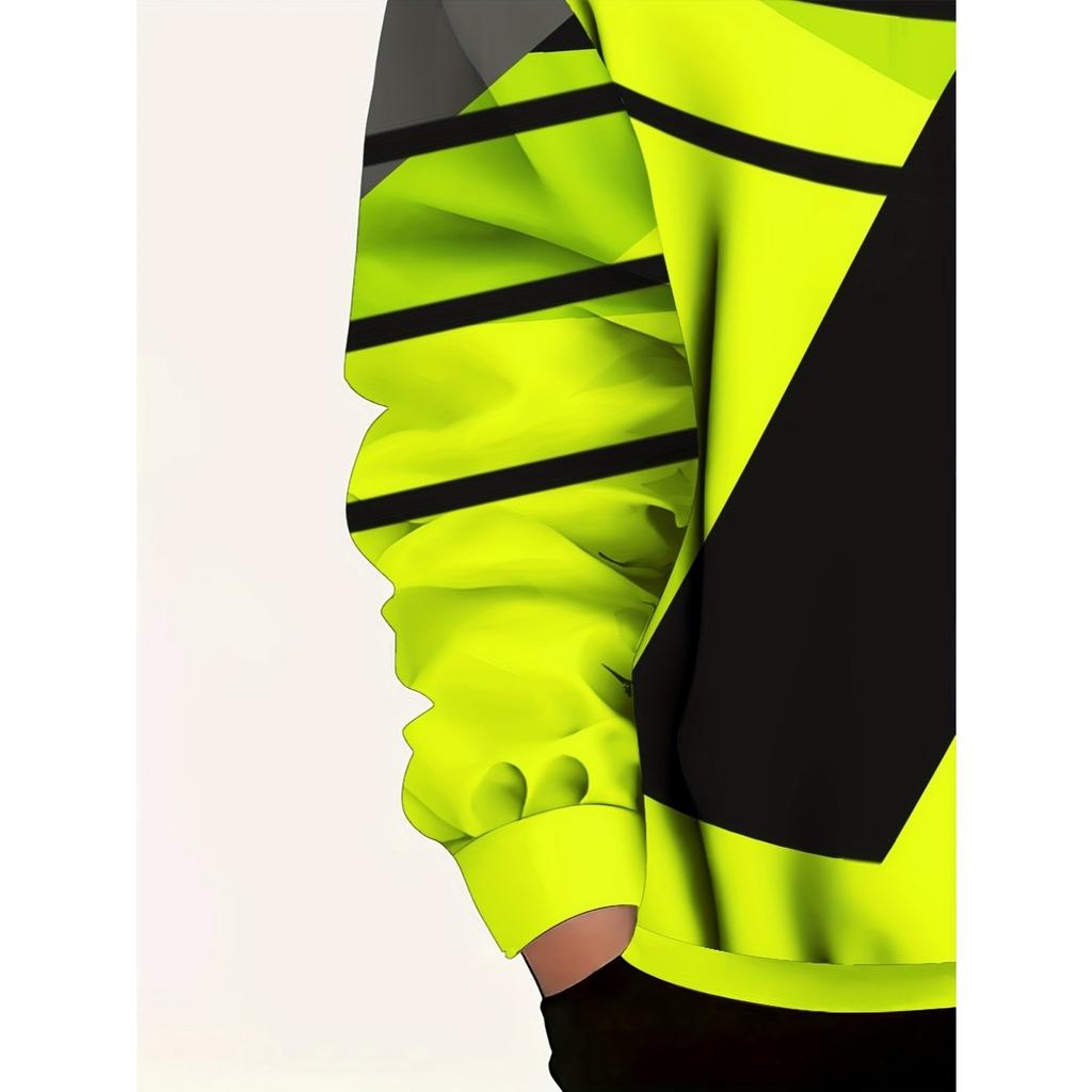 Trendy and Fashionable Children's Hoodies In Spring and Autumn Seasons, Gray Green Black Three Tone Striped 3D