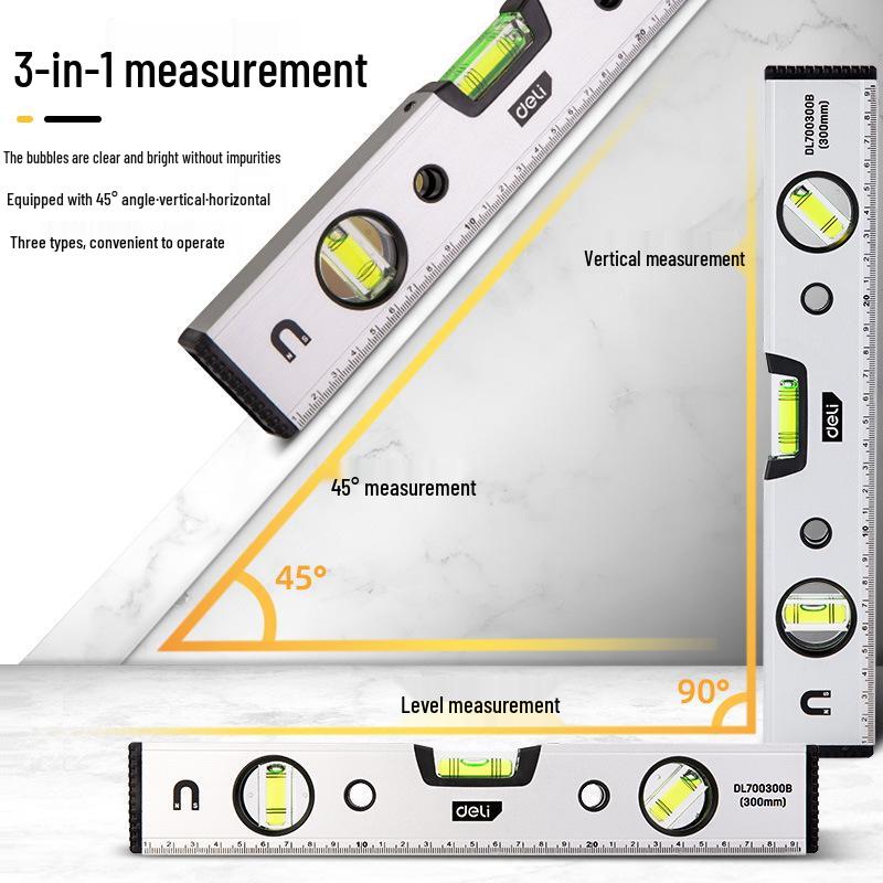 Livella a bolla in alluminio ad alta precisione Deli Tools - Resistente alle cadute, Righello magnetico per uso domestico