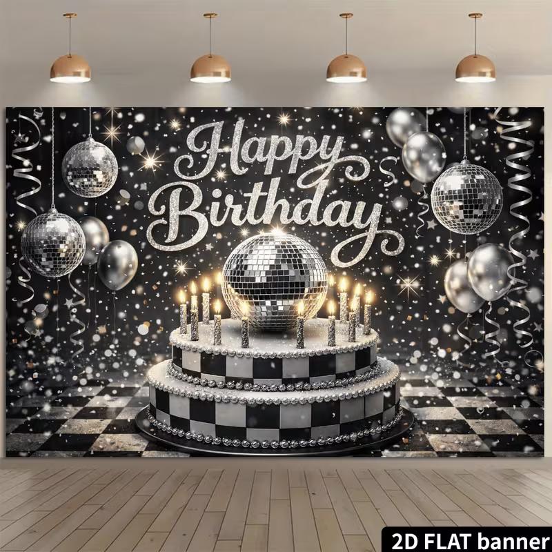2D Retro Disco Ball Birthday Backdrop Photo Booth Fabric for Party