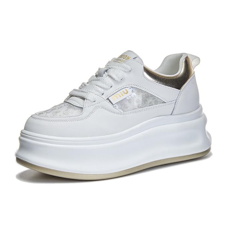 Spring and summer new leather casual women's inner heightening platform slimming single shoes versatile muffin board shoes women