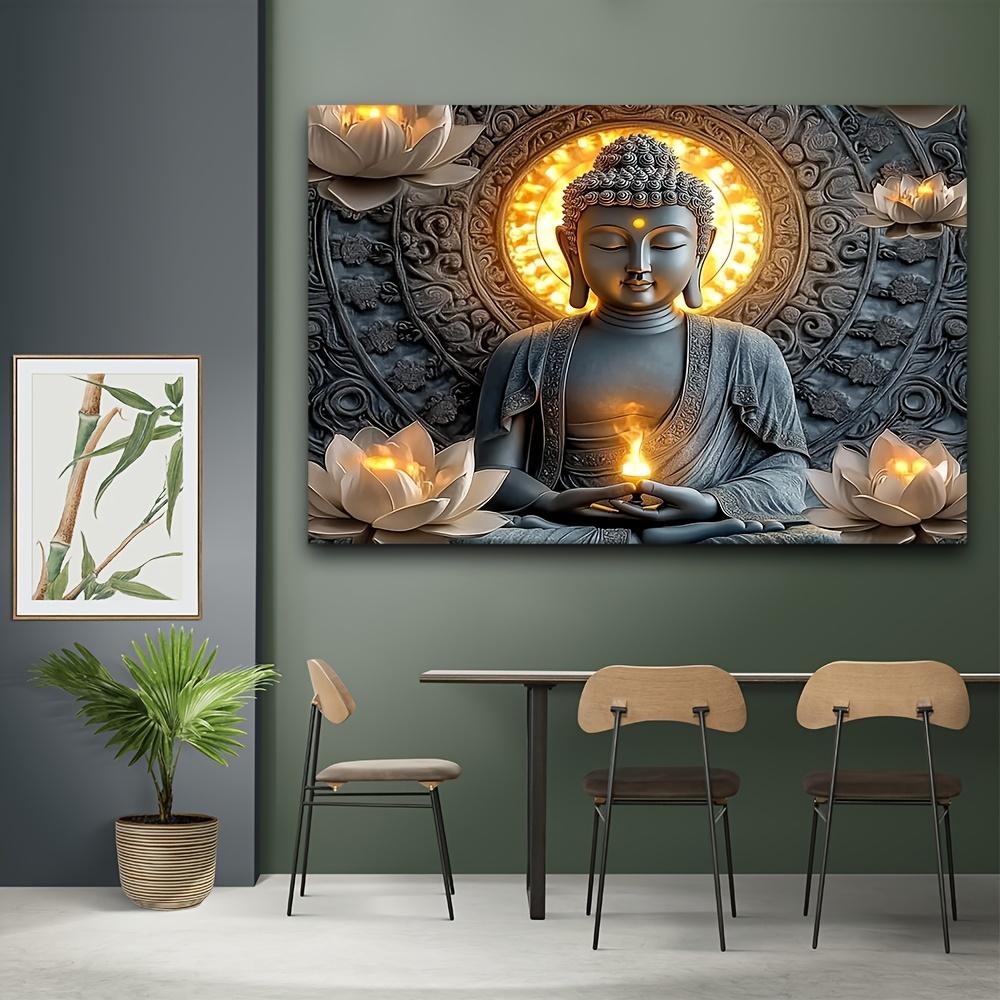 1 Piece Ornate Style Buddha and Lotus Tapestry, Machine Washable, Large Polyester Wall Hanging for Living Room and Bedroom