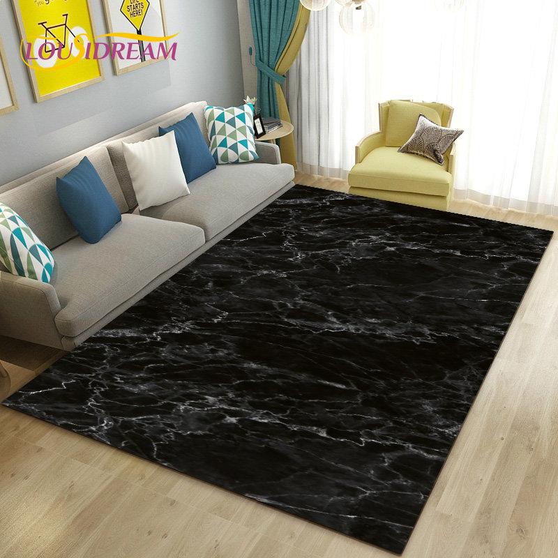Farge Blå Gull Hvit Marmor Område Teppe Stor, Teppe Teppe for Stue Sove Sofa Dørmatte Dekorasjon, Sklisikker gulvmatte for barn