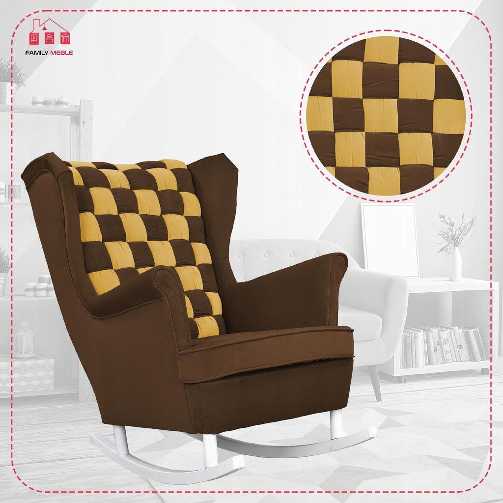 Carol Duo Family Furniture Yellow Brown Dark Beige Velvet Wingback Rocking Chair