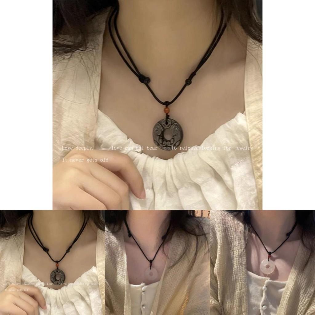 Mixed Material Pixiu Peace Buckle Necklace Animal/zodiac Shape O-chain Style Ethnic Fashion Accessory