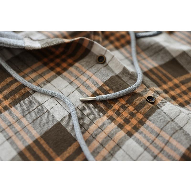 Autumn Japanese and Korean Single-breasted Plaid Brushed Long-sleeved Shirt Women's Casual Large Size Casual Hooded Shirt