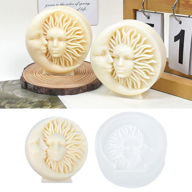 Moon Sun Carved Candle Mold, 3D Embbosed Candle Mold for DIY Candle Gypsum Ornaments Home Decor, Epoxy Resin Casting