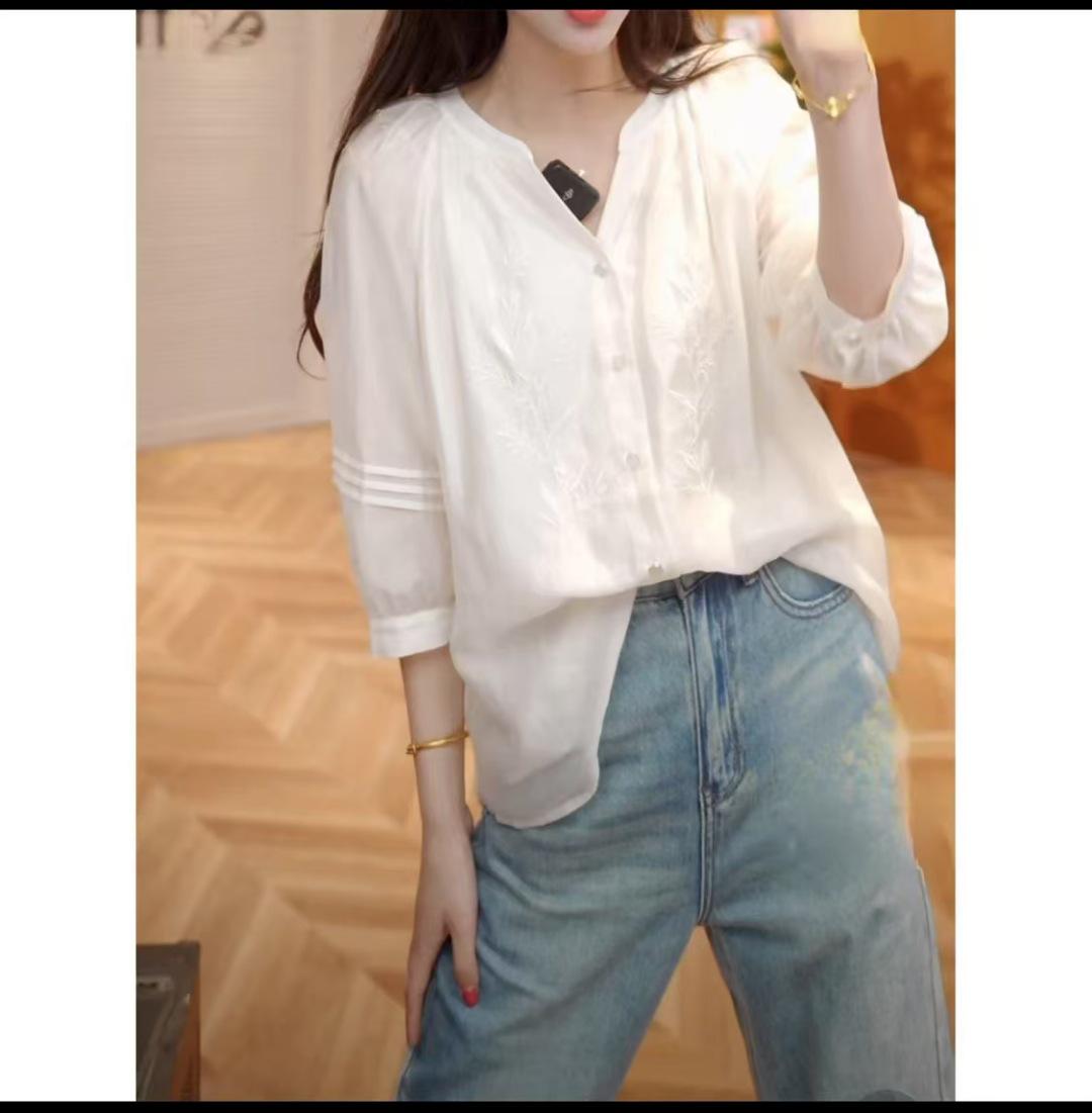 

Весна/Лето 2025 Женский Новый Китайский Стиль Топ из Тенселя с Пышными Рукавами XL грязно-белый