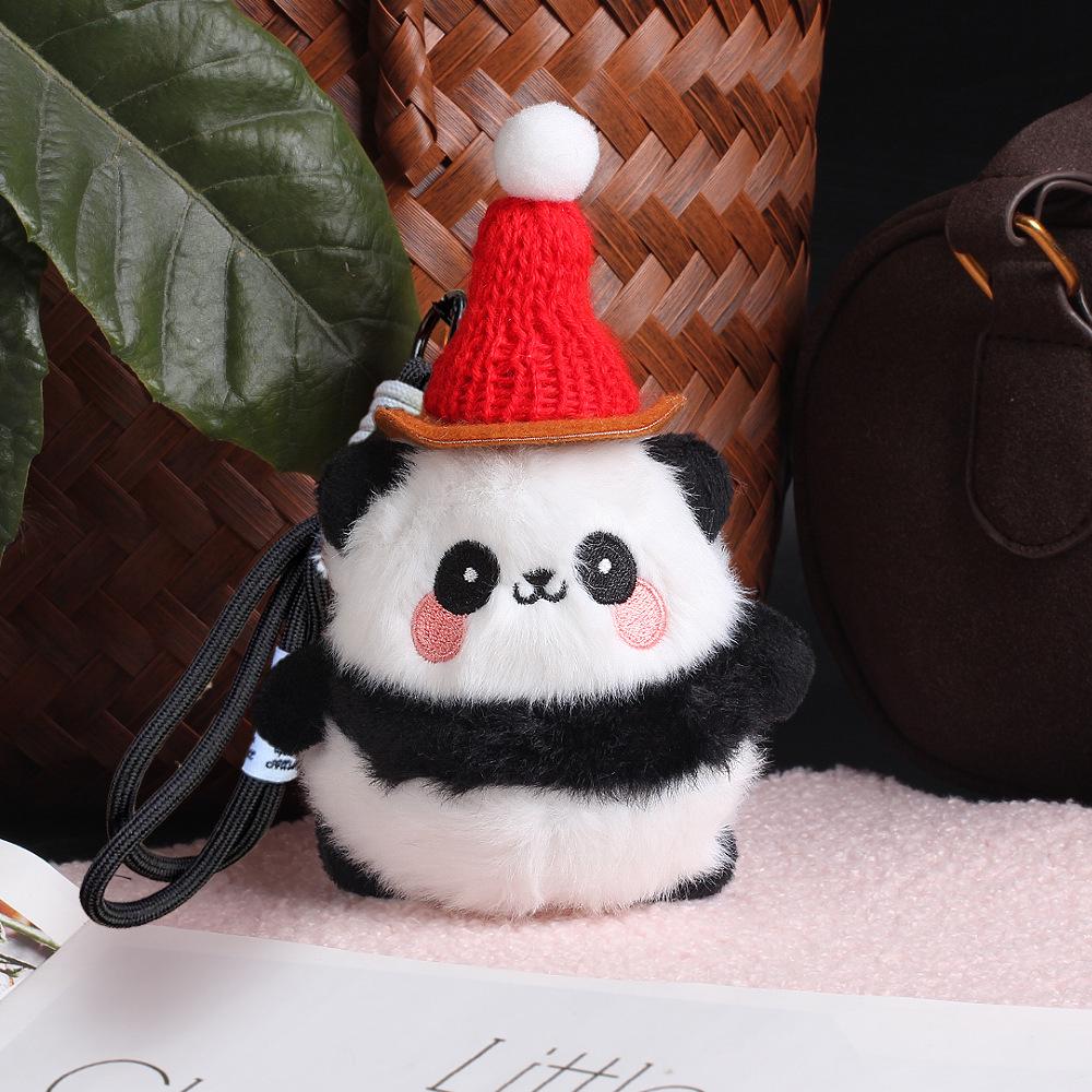 Cute Panda Plush Keychain Ornament - Cartoon Bag Doll Pendant with Rose Decoration