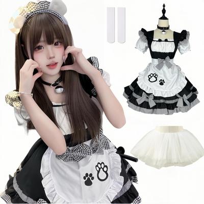 Ligwon Maid Costume with Pannier and Sizes Plus Maid Cafe School Photo Christmas Knee-High Socks, S-5XL, Lolita, Cat, Sexy, Women's, Men's, Sizes,