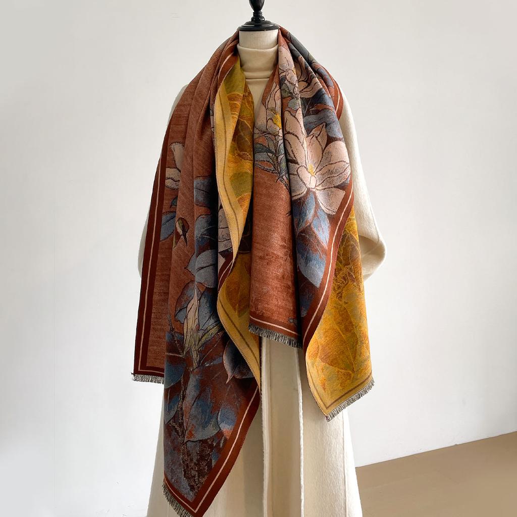 New Ladies Autumn Winter Double Sided Jacquard Scarf Shawl With High End Flower Design Premium Imitation Cashmere