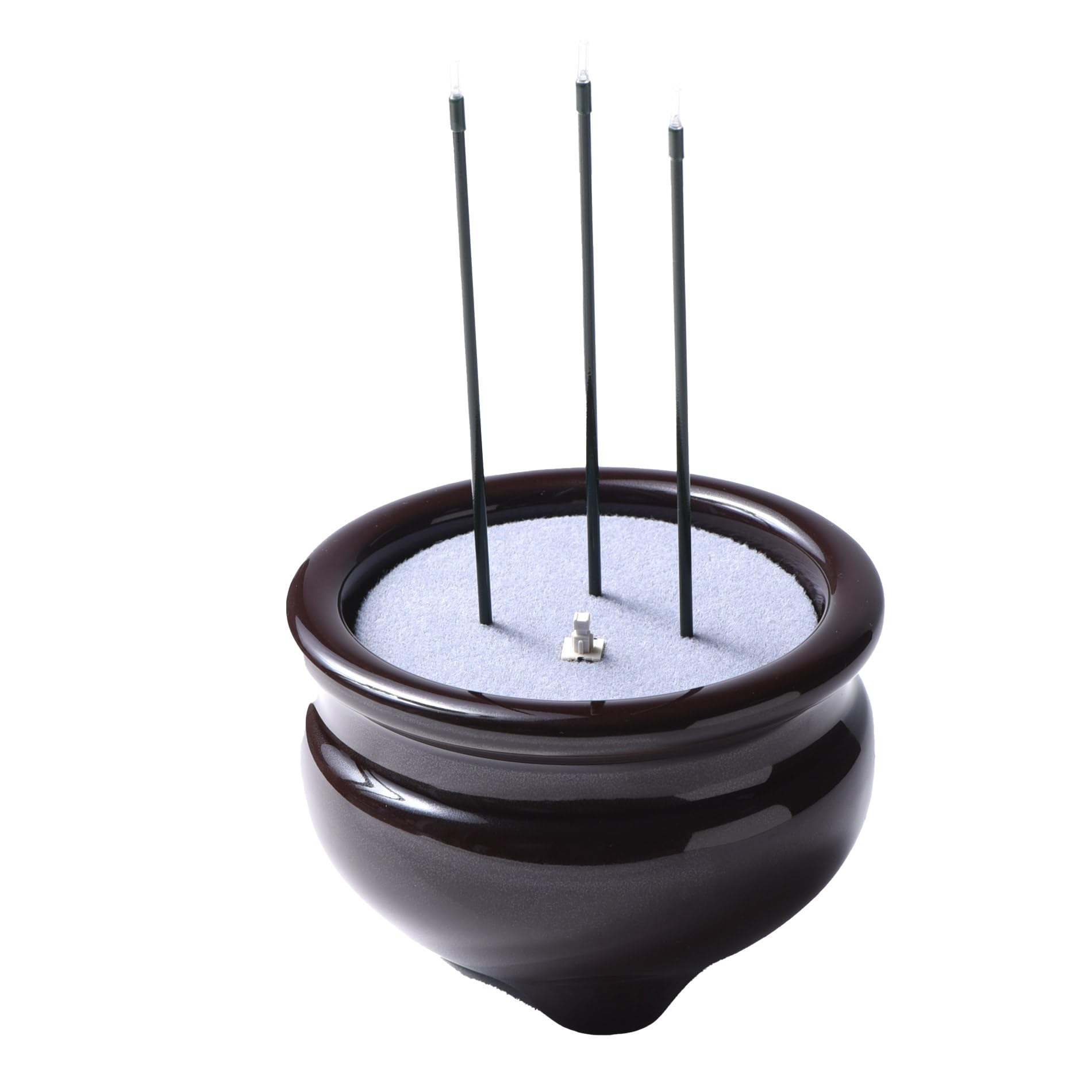 Hasegawa Buddhist Altar Electronic Incense Stick  Sun Yasuragi  (3 sticks, 3 inches) with Red Glow Tip, Ceramic Incense Burner [Brown], Batteries Incl