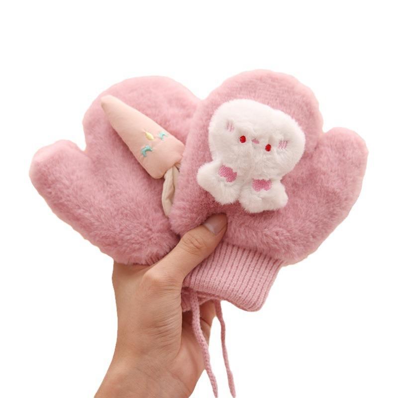 -Year-old baby bag finger warm gloves winter velvet thickened children infants neck cute girls boys