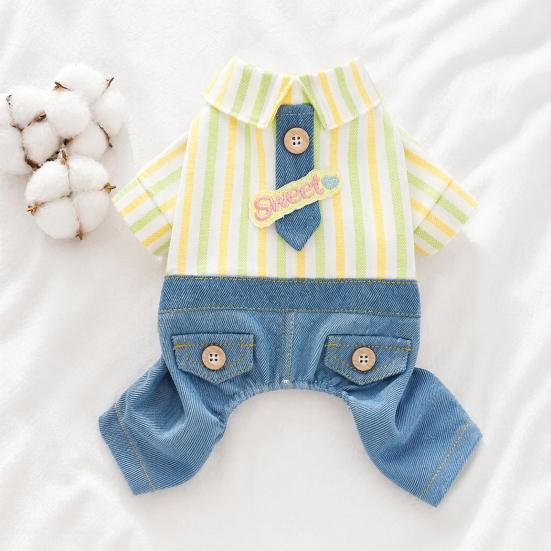 Huaqianguhh Striped Shirt Pet Jumpsuit, Four-Legged Dog Clothes, Denim Pants Outfit, Stylish Onesie Clothes for Small Dogs