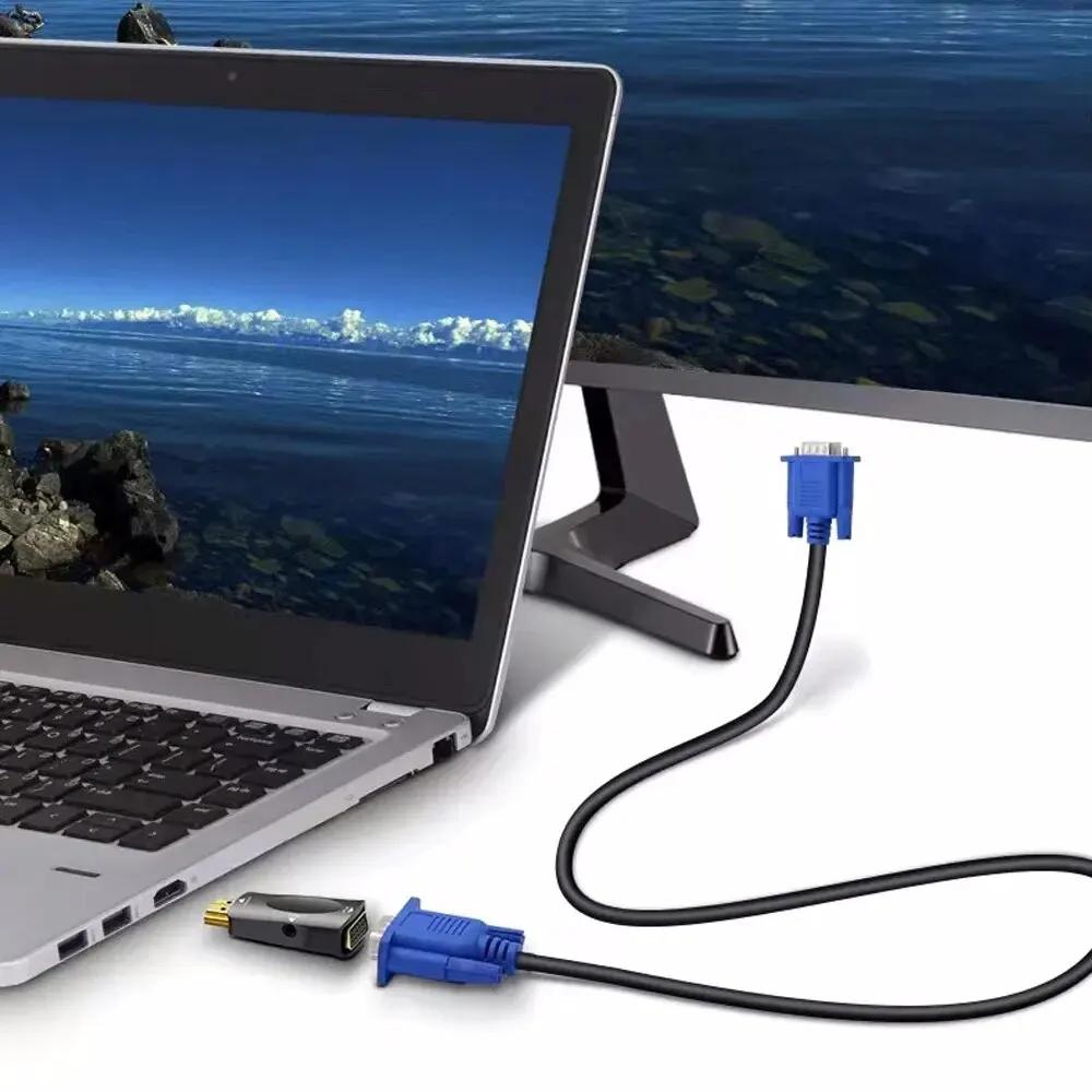 Hdmi-kompatibel VGA-kabelkonverter, hann- til hunn-adapter, 3,5 mm jack, lyd, HD 1080p for PC, bærbar PC, nettbrett