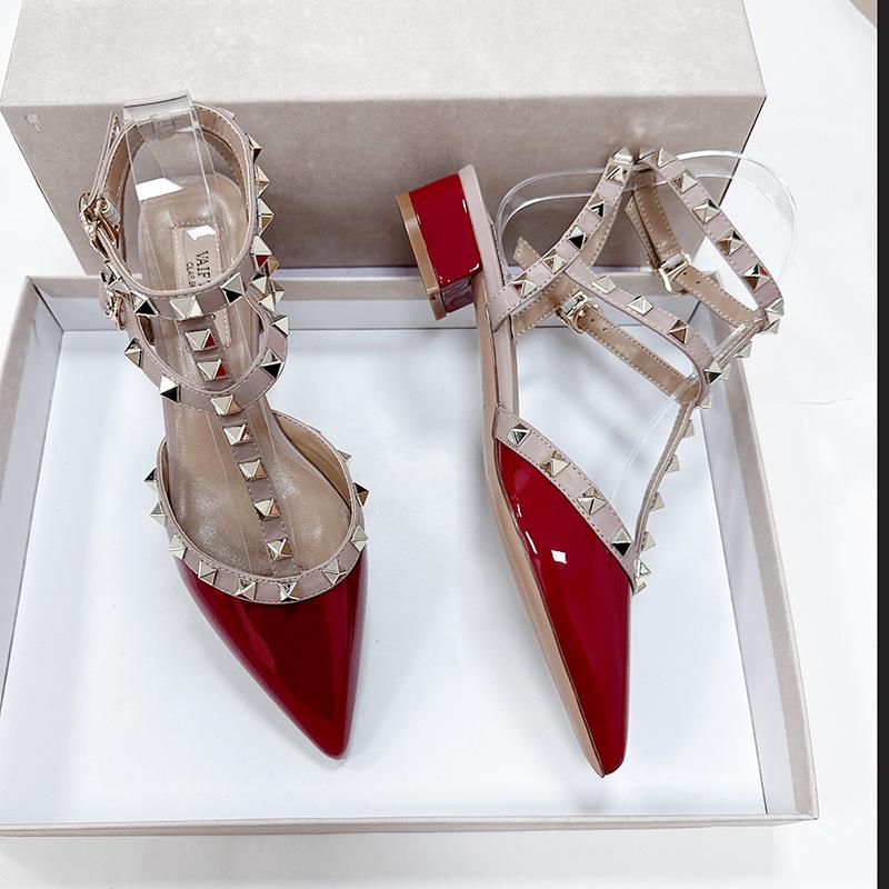 

Women s Lace-Up Rivet Chunky Heel Sandals - Pointed, Closed Toe, Summer 2025. 36