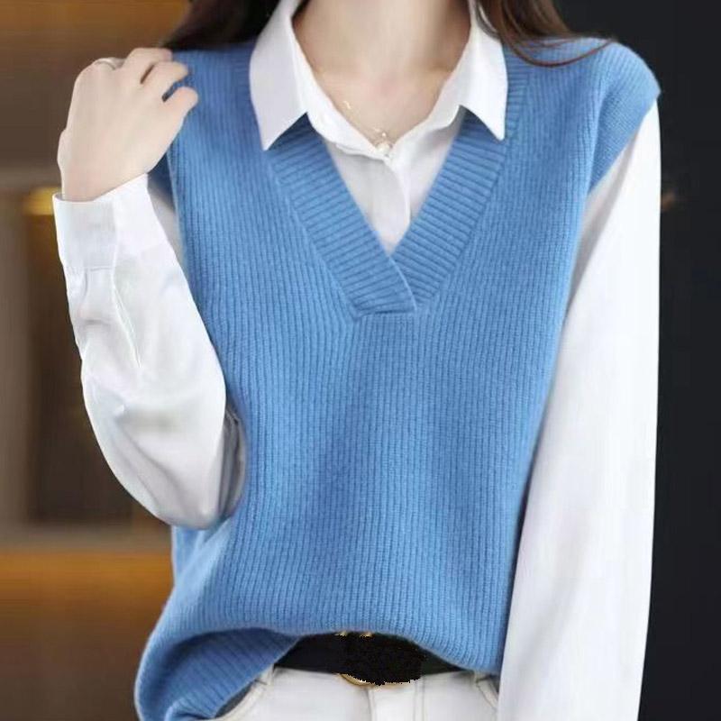 Women Vests Sweaters 2025 Sleeveless V-Neck Solid Knitted Vest Sweater Women Tops JJ116