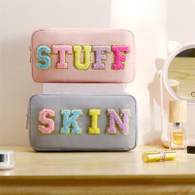 New Fashion Nylon Felt Embroidered Letter Makeup Bag, Towel Waterproof Wash Bag, Large Capacity Storage Bag