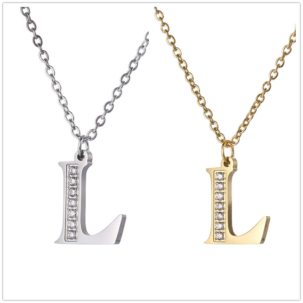 Women Clear Zircon 26 Letters Pendant Necklace Stainless Steel Gold A-Z Alphabet Choker Initial Necklaces Jewelry