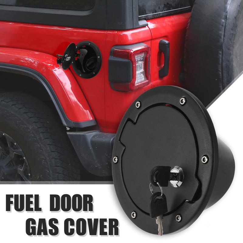 X Autohaux Fuel Filler Locking Door Gas Tank Cap Cover with Keys Pack of 1 Black for Jeep Wrangler JK 2007 2008 2009 2010-2018