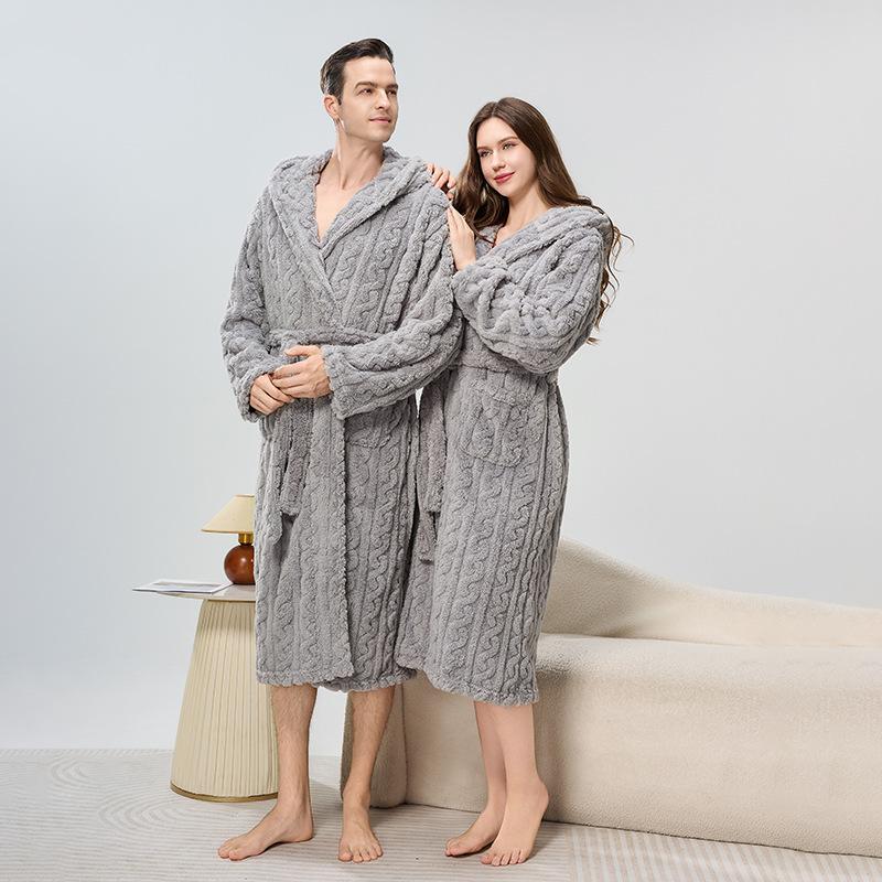 Men's Winter Hooded Robe Plush Long Bath Robes with Hood Cozy Warm Bathrobe Fuzzy Spa Robe With Pockets House Coat Fluffy Fleece Robes for Men