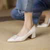 New women's fashion single shoes pointed large size rubber soft sole casual solid color medium heel square heel small leather shoes women