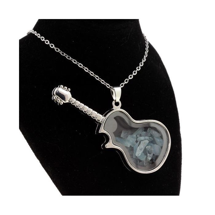 Stones and Minerals. Raw Aquamarine Necklace. Guitar Model.
