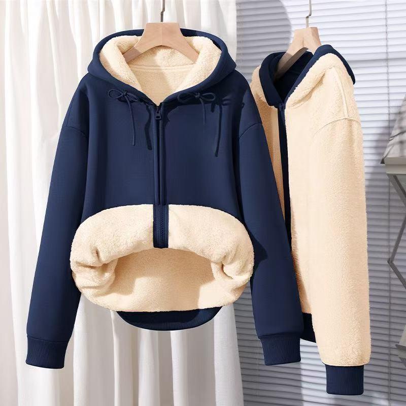 Men's Trendy Casual Lambswool Hoodie: Thick, Solid Color Zip-Up with Hood