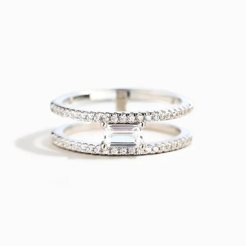 Huitan Simple Stylish Rings with Double Layer Design Charming Exquisite Accessories for Women Shiny CZ Versatile Daily