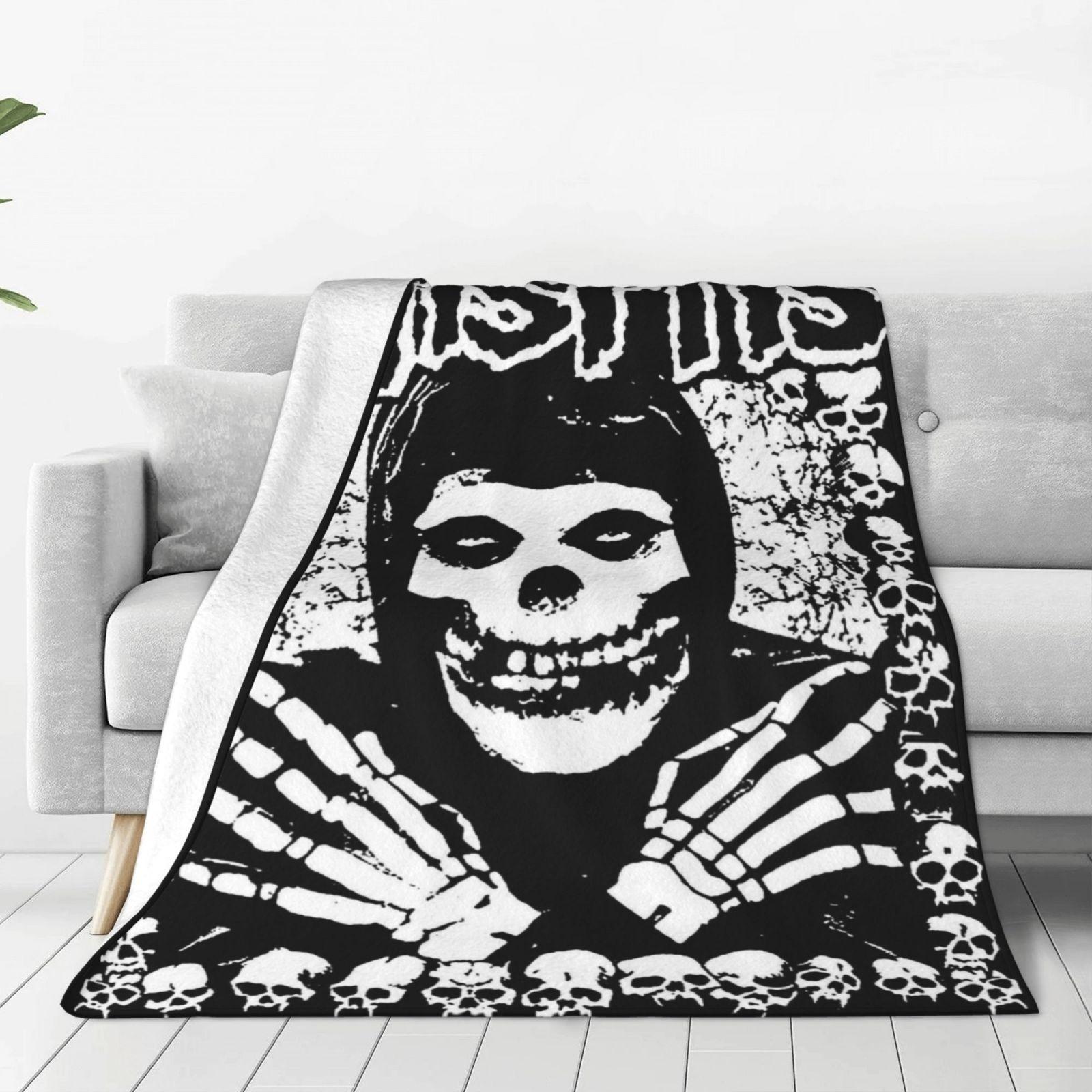 [Halloween, Misfits Blanket] Misfits  Raise the Dead  Halloween Graphic Flannel Blanket | Soft Polyester, All-Season Comfort 75X95CM