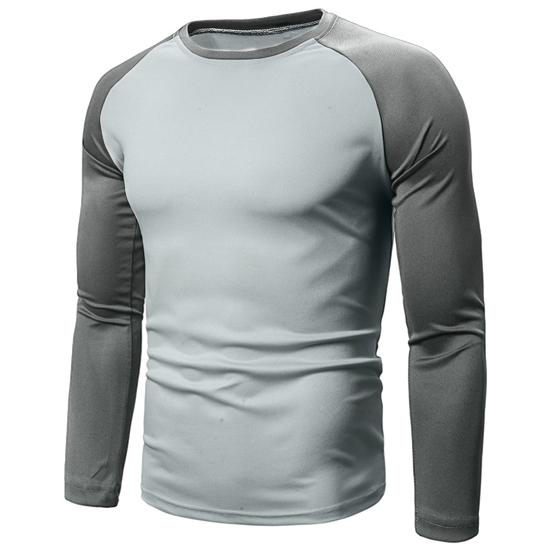 Män Höst Vår Topp Rund Hals Färg Matchande Patchwork Slim Fit Elastisk Långärmad Stretchig Tunn Män Sport Fritidskläder T-shirt