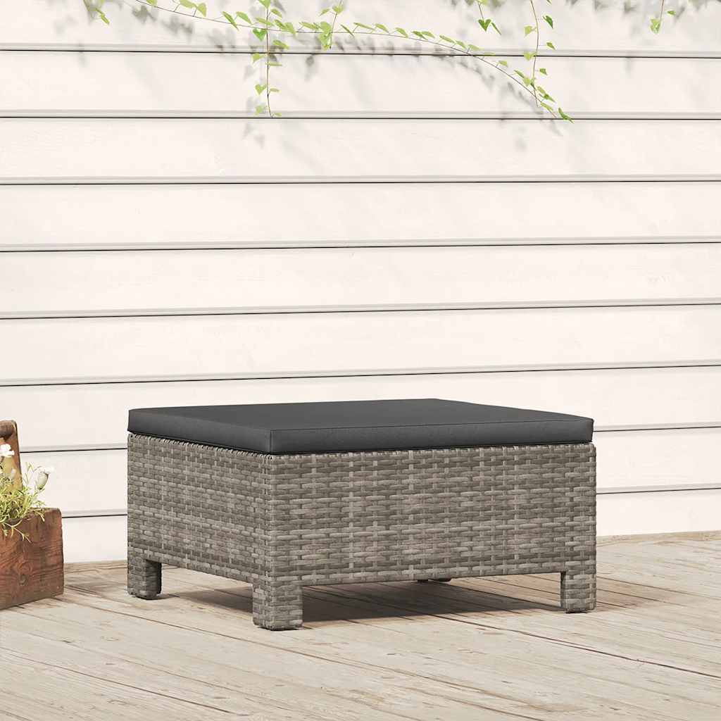Garden Footstool with Cushion Grey Poly Rattan
