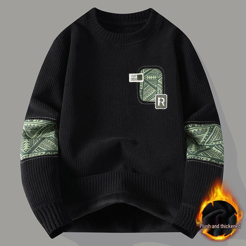 TBW9801 Velvet Warm Youthful Men's Round Neck Casual Hoodie