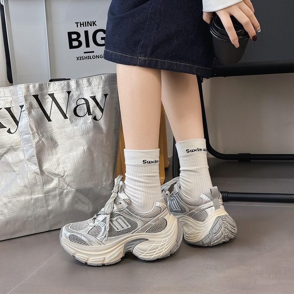 Dad shoes women's ins super fire 2025 spring and autumn new thick-soled muffin versatile sports shoes heightening casual shoes women