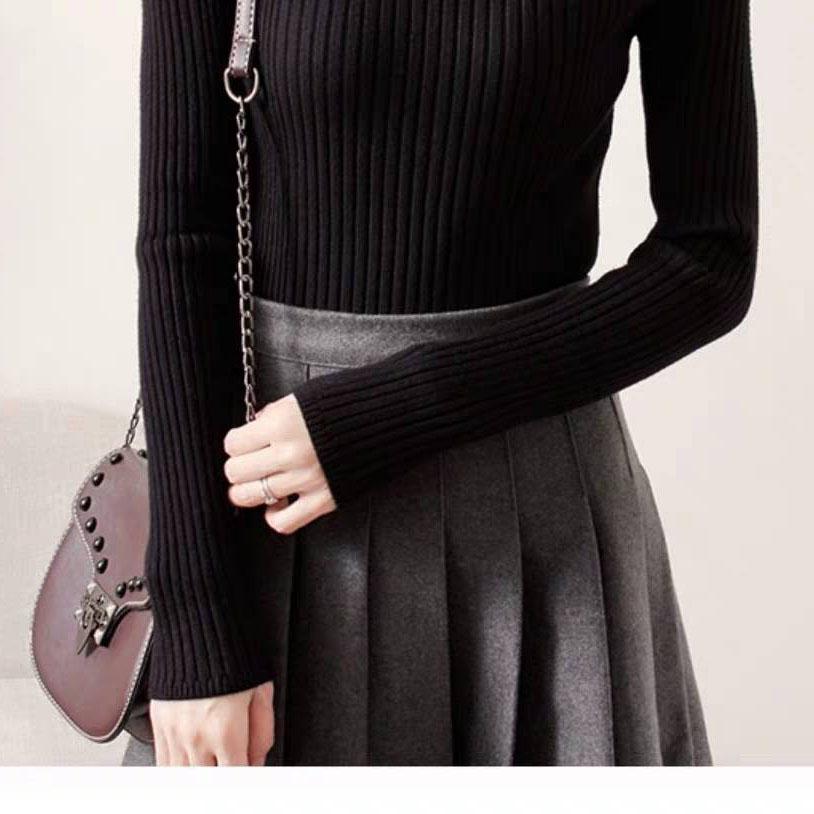 WTEMPO Solid Color Half Turtleneck Slim Was Thin Sweater Women's Sweater Pullover Bottoming Shirt